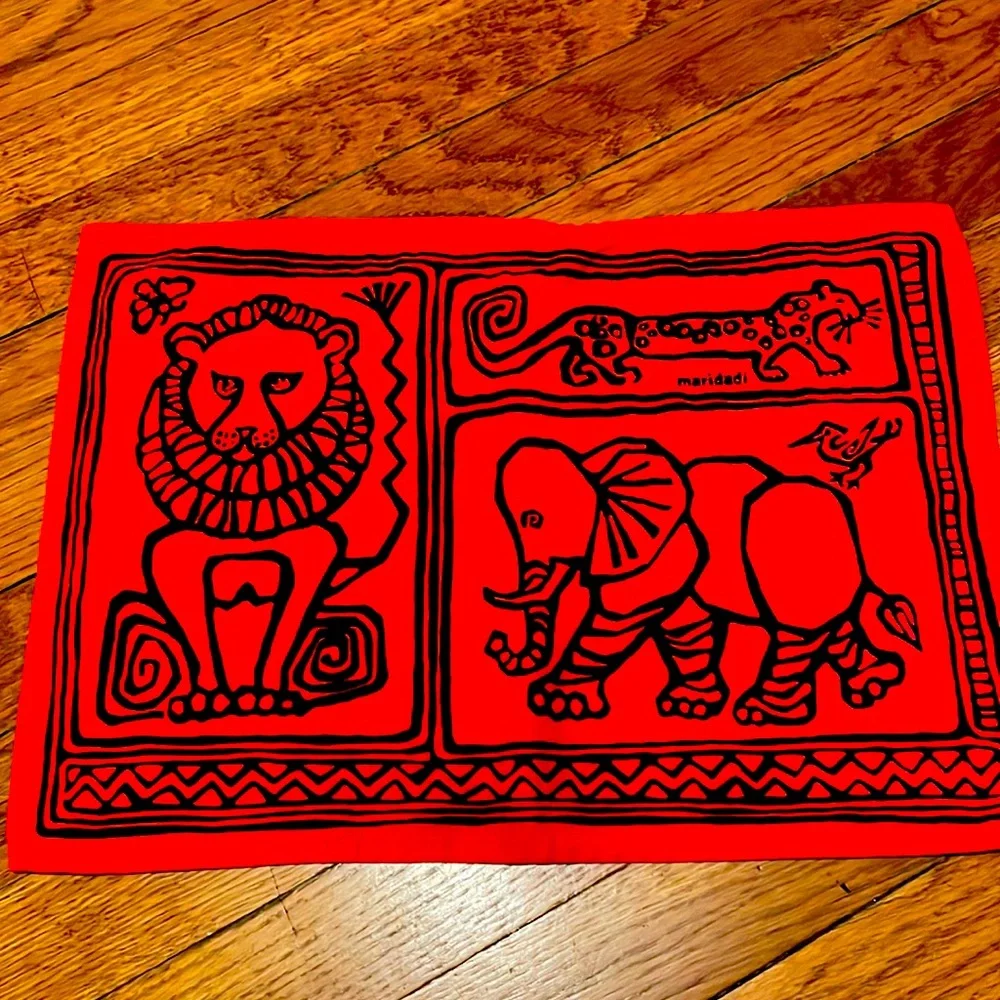 Children’s Animal Print Fabric Placemat. Set of 2. Red and Black. EUC.